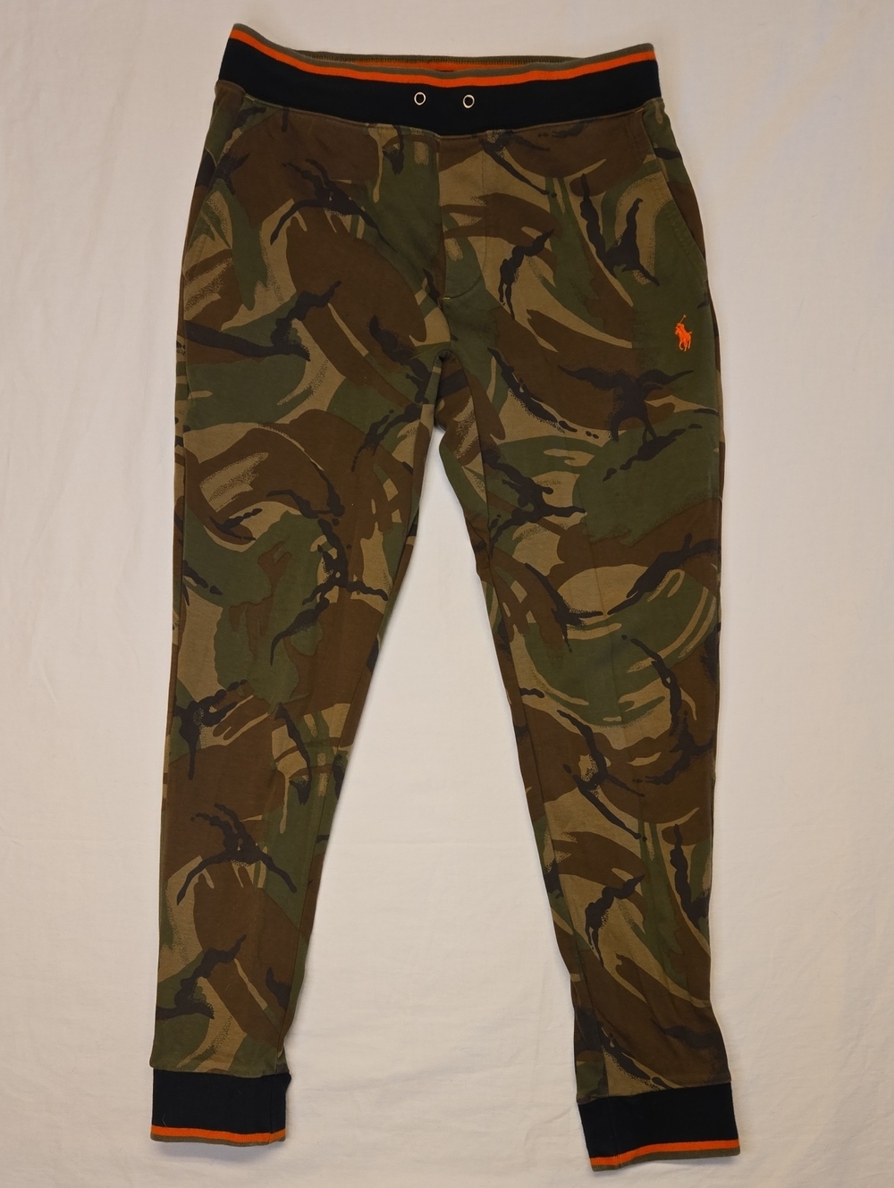 Polo Ralph Lauren Double Knit Camouflage Jogger Sweatpants with Orange Stripes